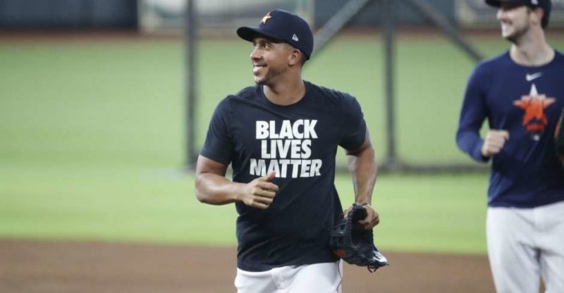 Astros, A's place Black Lives Matter shirt on home plate before